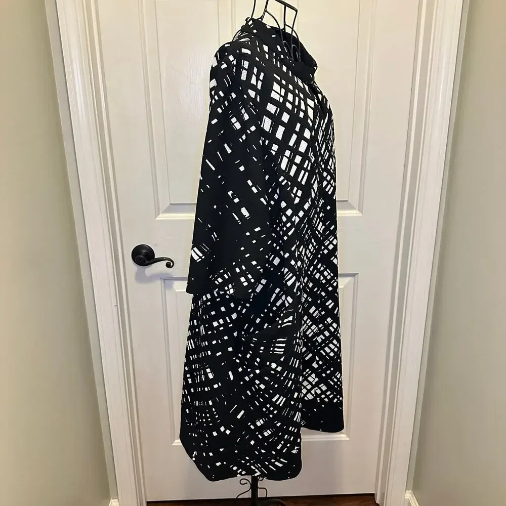 CHRIS MCLAUGHLIN 24W A-Line Shift Career Dress Women Black&White Geometric Dress
